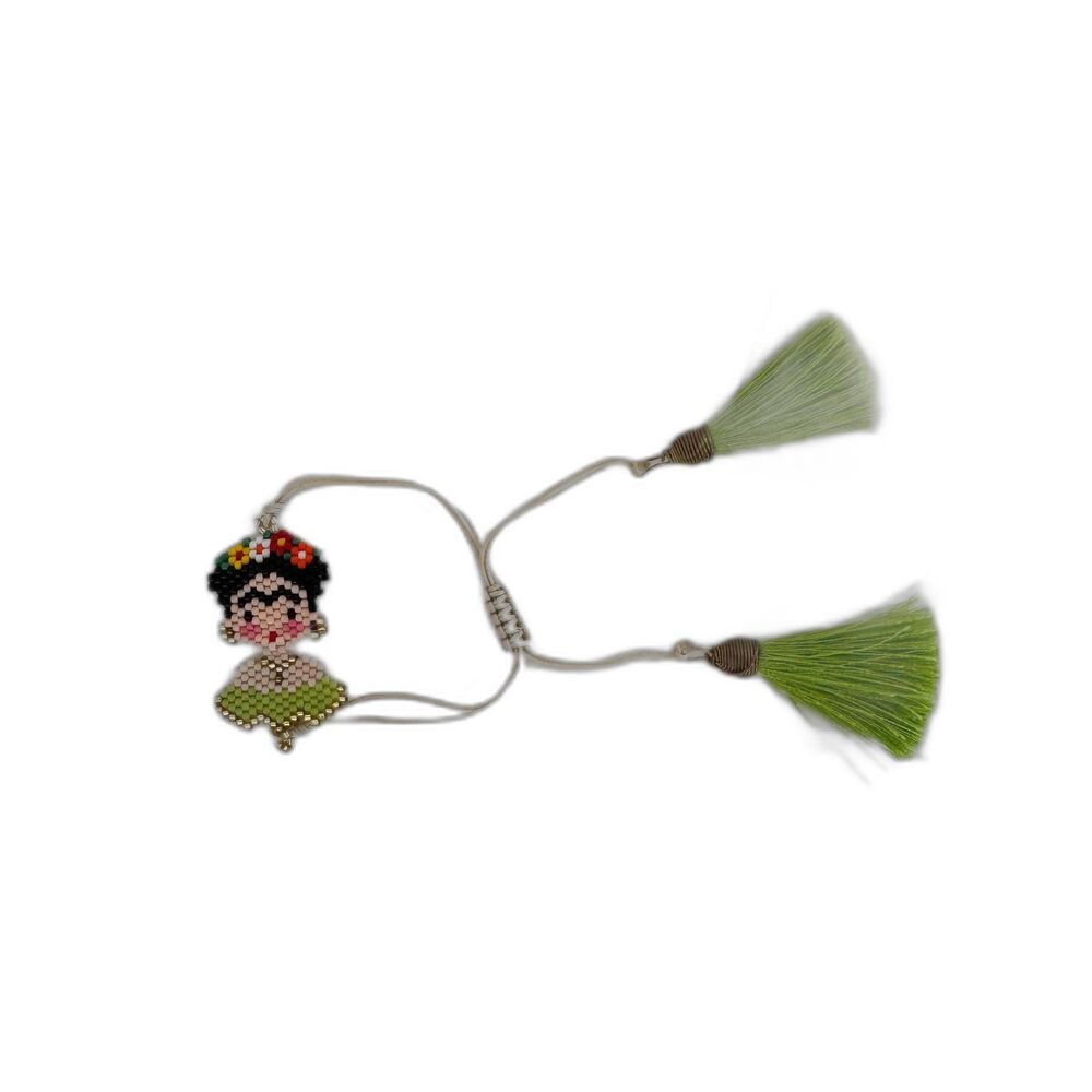 Frida Kahlo Bracelet Green/Multicolor w/ Tassels - Picture 2 of 3